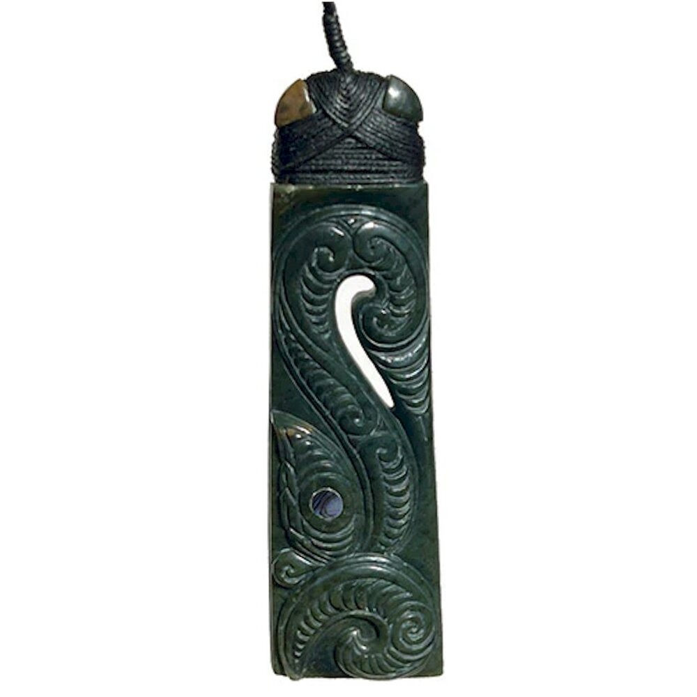 New Zealand Jade Toki with Carved Manaia Face Pendant
